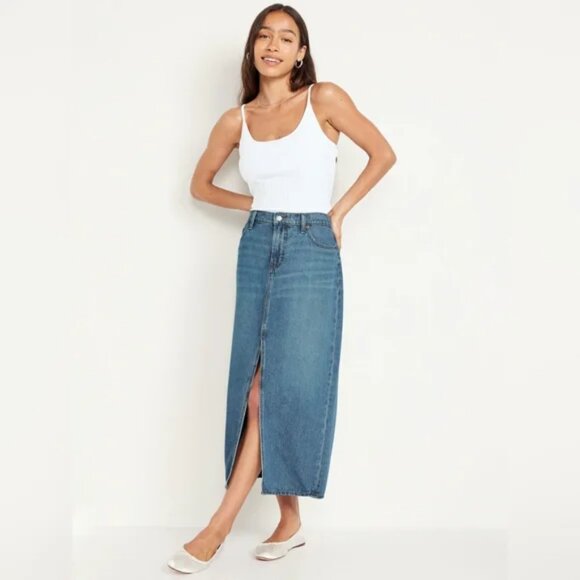Old Navy Mid-Rise Jean Maxi Skirt NWT sz 2 - Picture 2 of 5